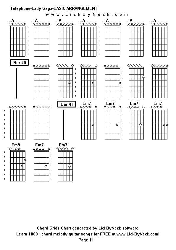 Chord Grids Chart of chord melody fingerstyle guitar song-Telephone-Lady Gaga-BASIC ARRANGEMENT,generated by LickByNeck software.